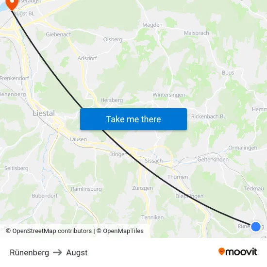 Rünenberg to Augst map
