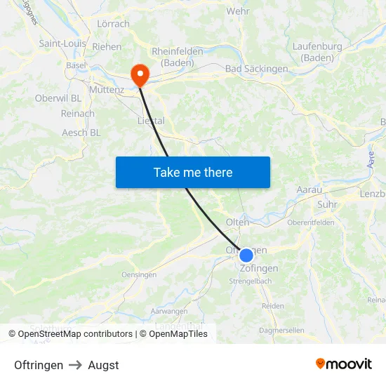 Oftringen to Augst map