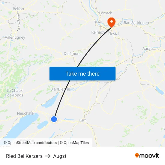 Ried Bei Kerzers to Augst map