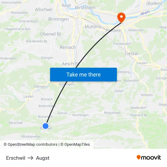 Erschwil to Augst map
