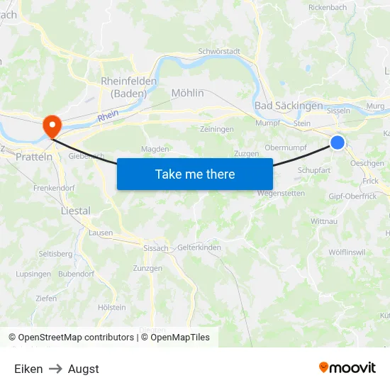 Eiken to Augst map