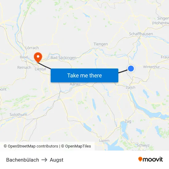 Bachenbülach to Augst map