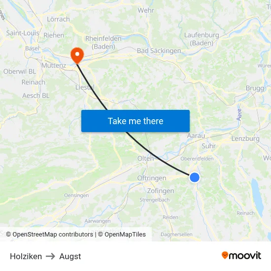 Holziken to Augst map