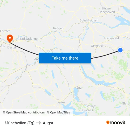 Münchwilen (Tg) to Augst map