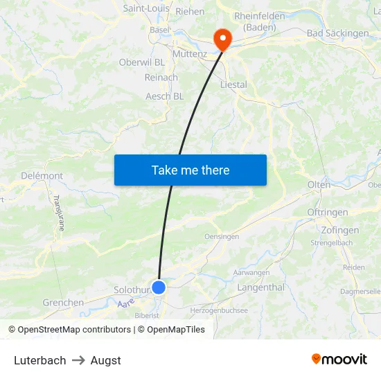 Luterbach to Augst map