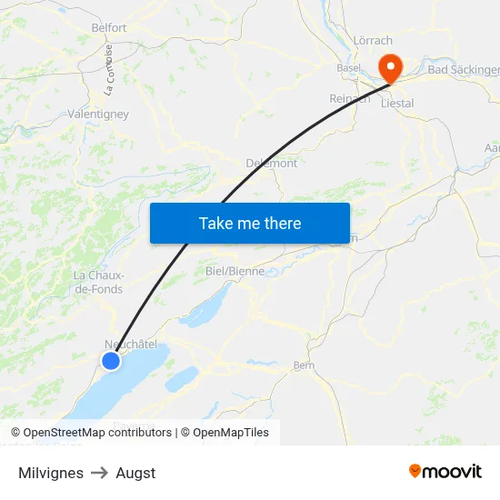 Milvignes to Augst map
