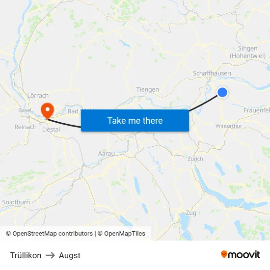 Trüllikon to Augst map