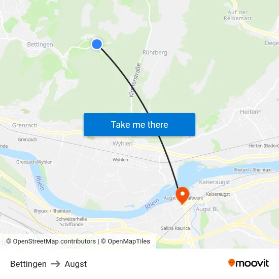 Bettingen to Augst map