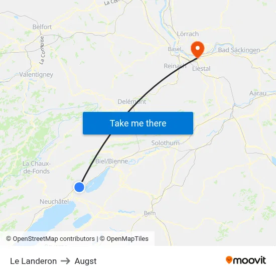 Le Landeron to Augst map