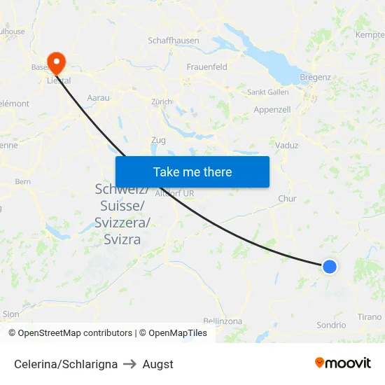 Celerina/Schlarigna to Augst map