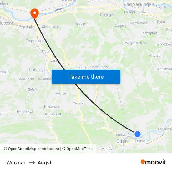 Winznau to Augst map