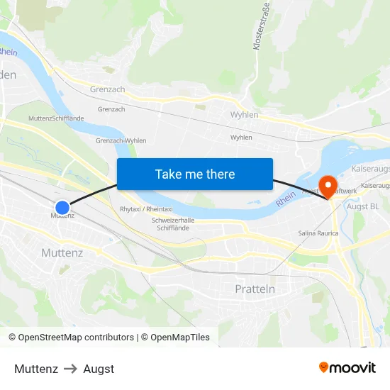 Muttenz to Augst map