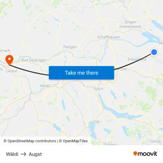 Wäldi to Augst map