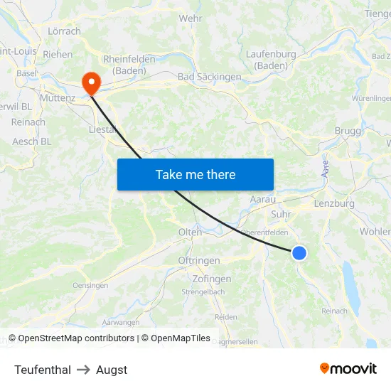 Teufenthal to Augst map