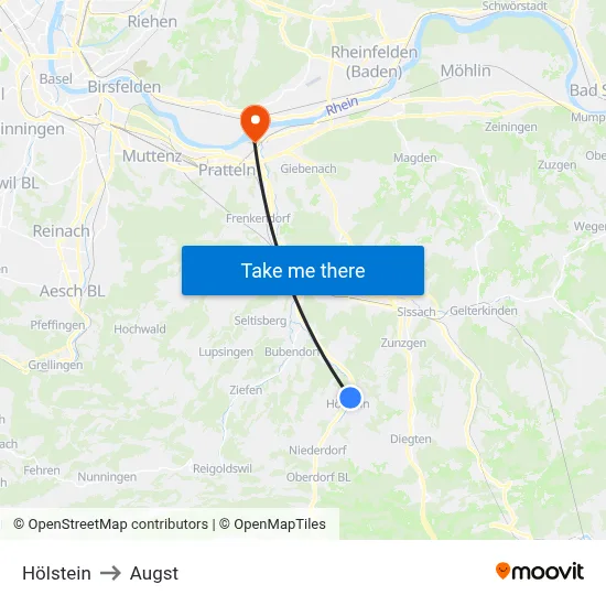 Hölstein to Augst map