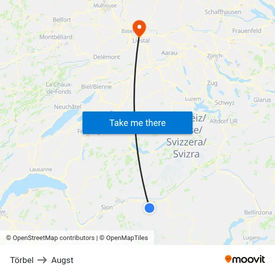 Törbel to Augst map