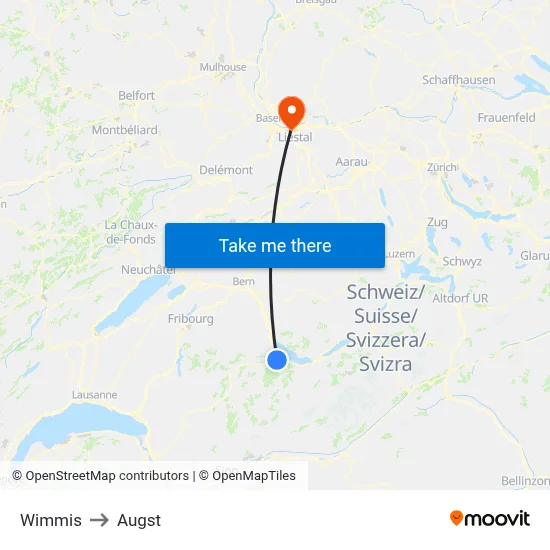 Wimmis to Augst map