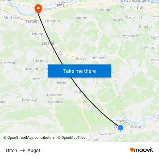 Olten to Augst map