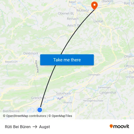 Rüti Bei Büren to Augst map