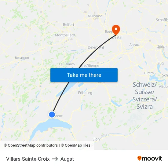 Villars-Sainte-Croix to Augst map