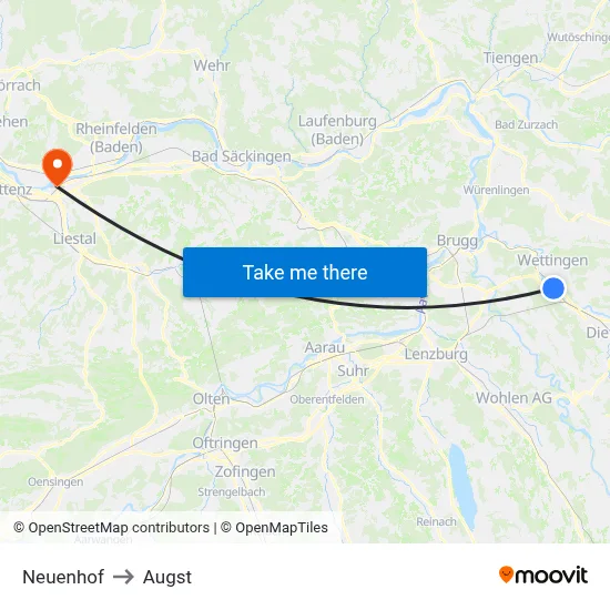 Neuenhof to Augst map