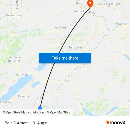 Bois-D’Amont to Augst map