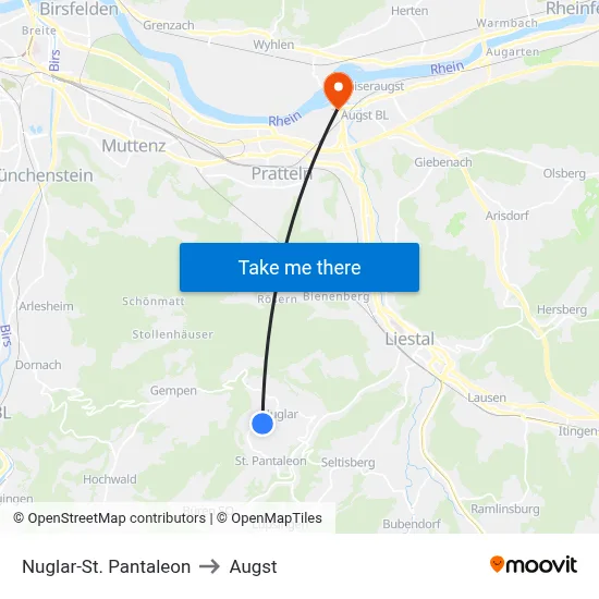 Nuglar-St. Pantaleon to Augst map