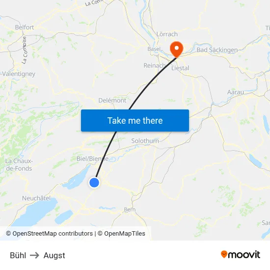 Bühl to Augst map