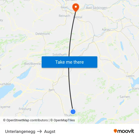 Unterlangenegg to Augst map