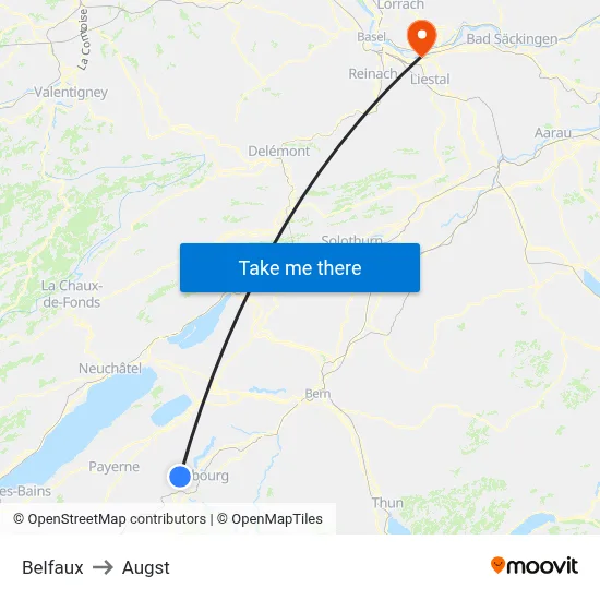 Belfaux to Augst map