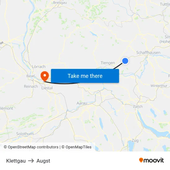 Klettgau to Augst map