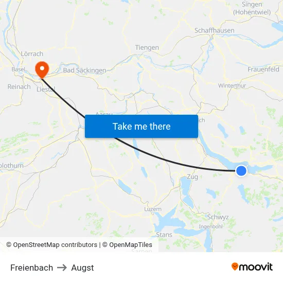 Freienbach to Augst map