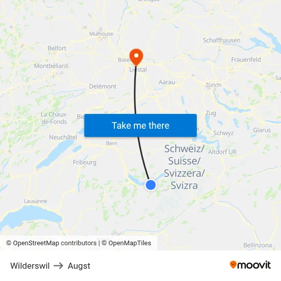 Wilderswil to Augst map