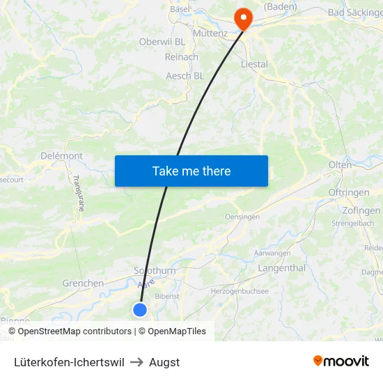 Lüterkofen-Ichertswil to Augst map