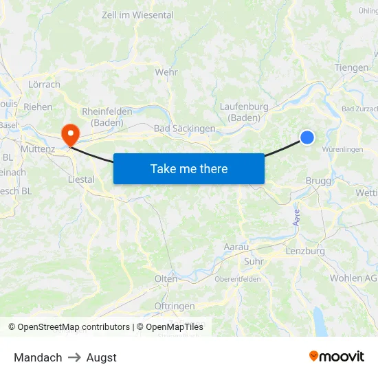 Mandach to Augst map