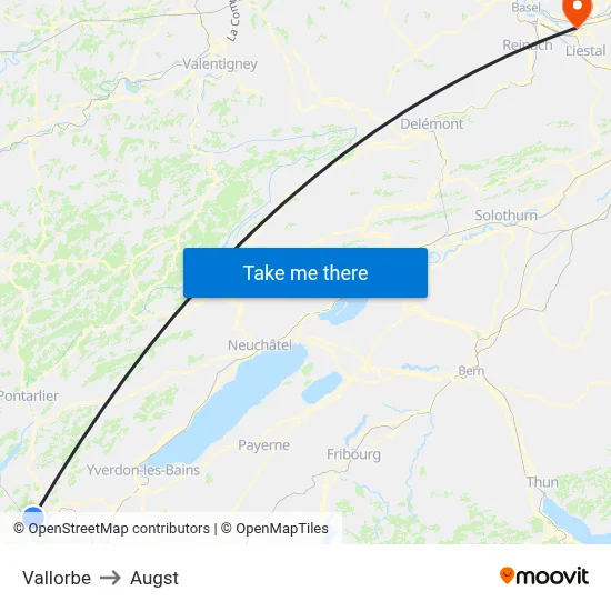 Vallorbe to Augst map