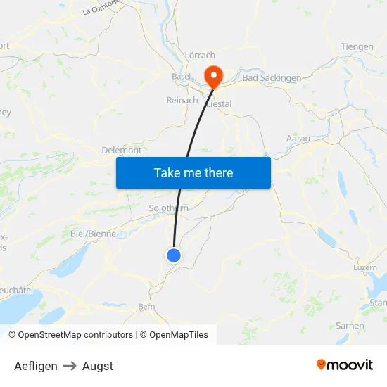 Aefligen to Augst map