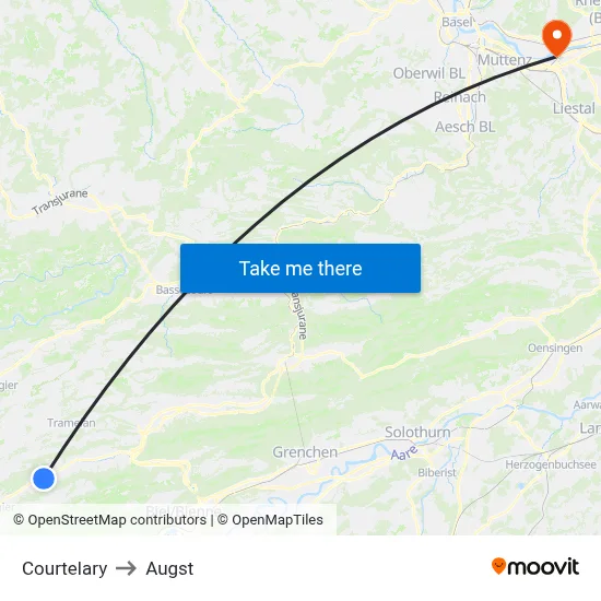 Courtelary to Augst map