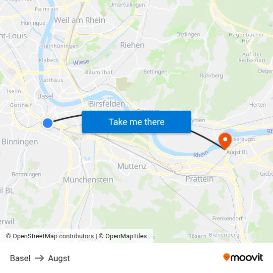 Basel to Augst map