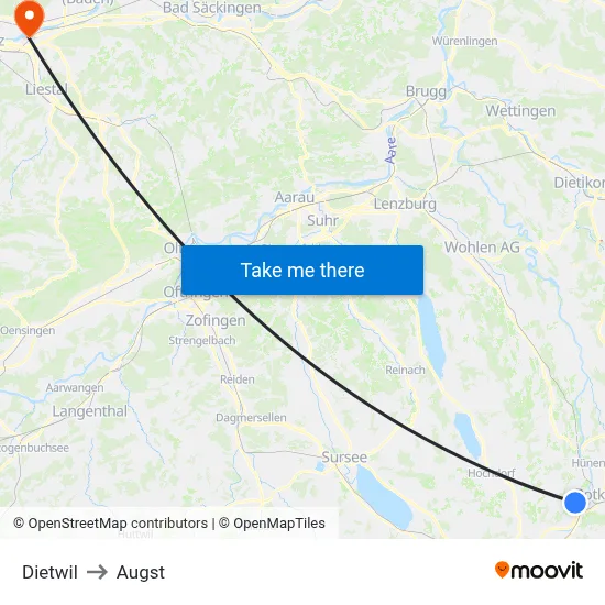 Dietwil to Augst map
