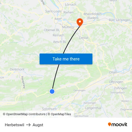 Herbetswil to Augst map