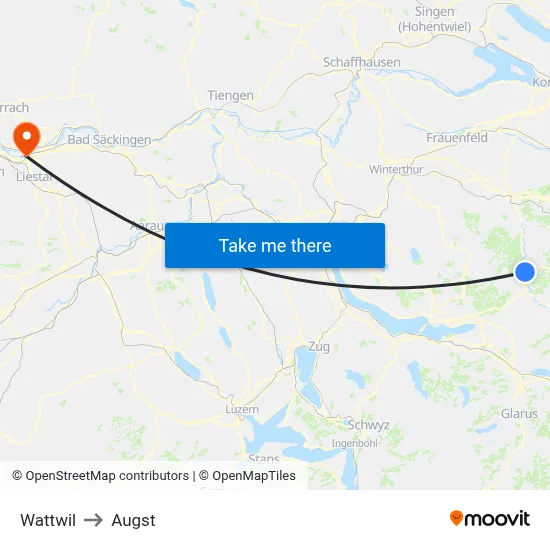 Wattwil to Augst map