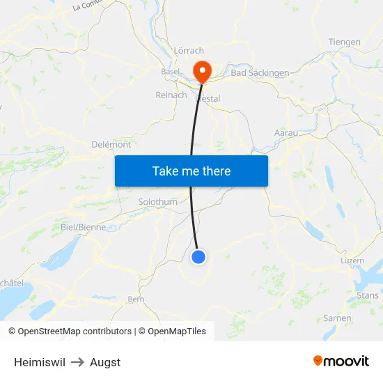 Heimiswil to Augst map