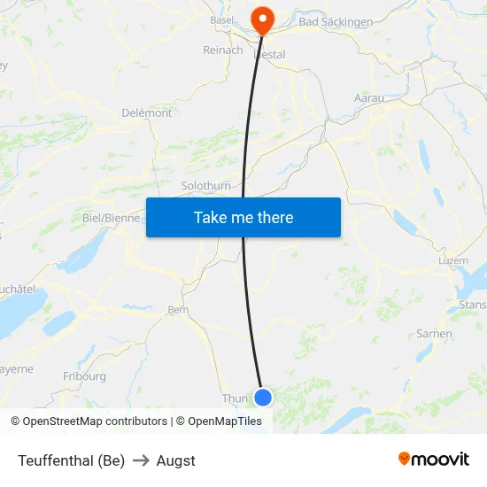 Teuffenthal (Be) to Augst map