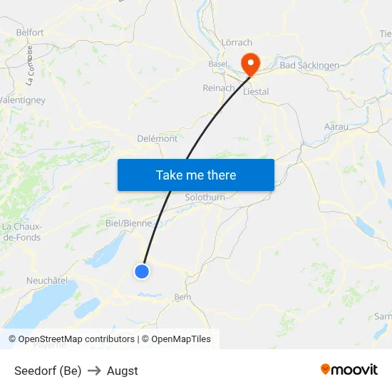 Seedorf (Be) to Augst map