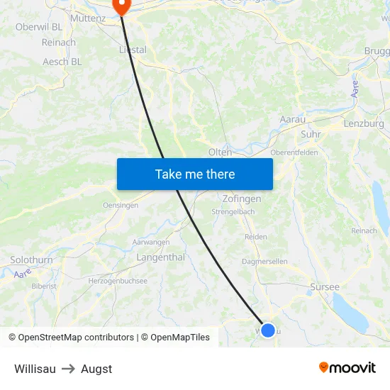 Willisau to Augst map