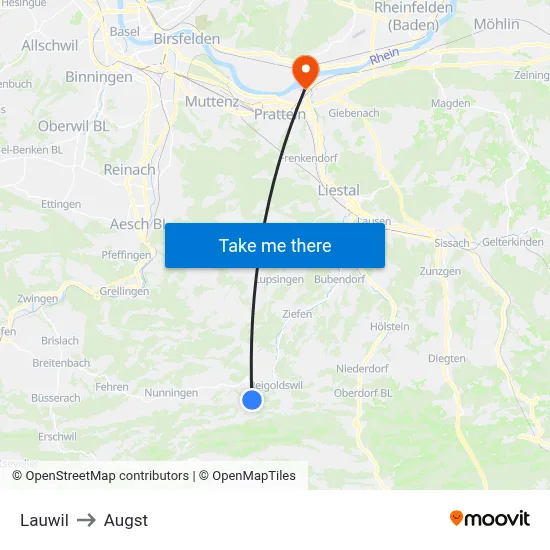 Lauwil to Augst map
