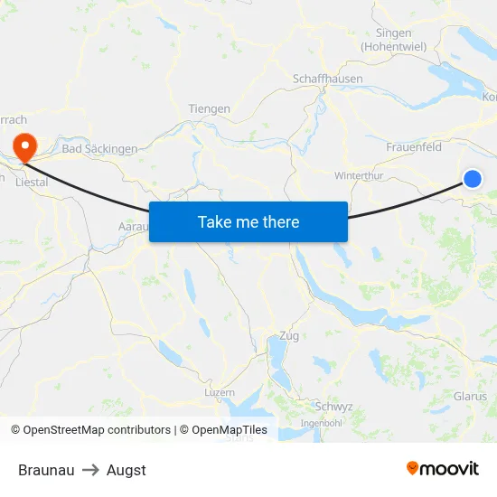 Braunau to Augst map