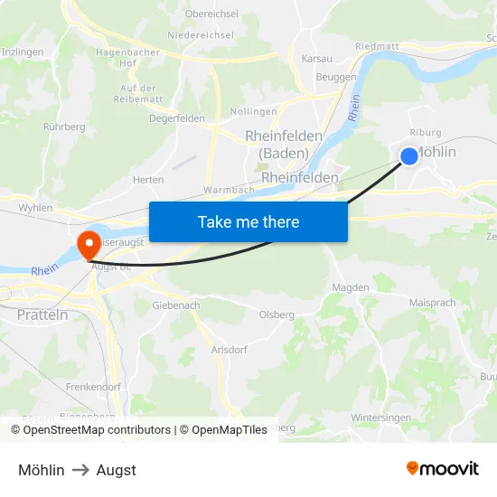 Möhlin to Augst map