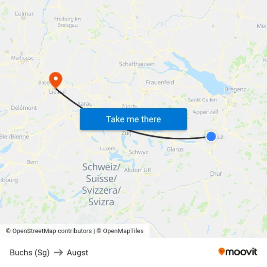 Buchs (Sg) to Augst map
